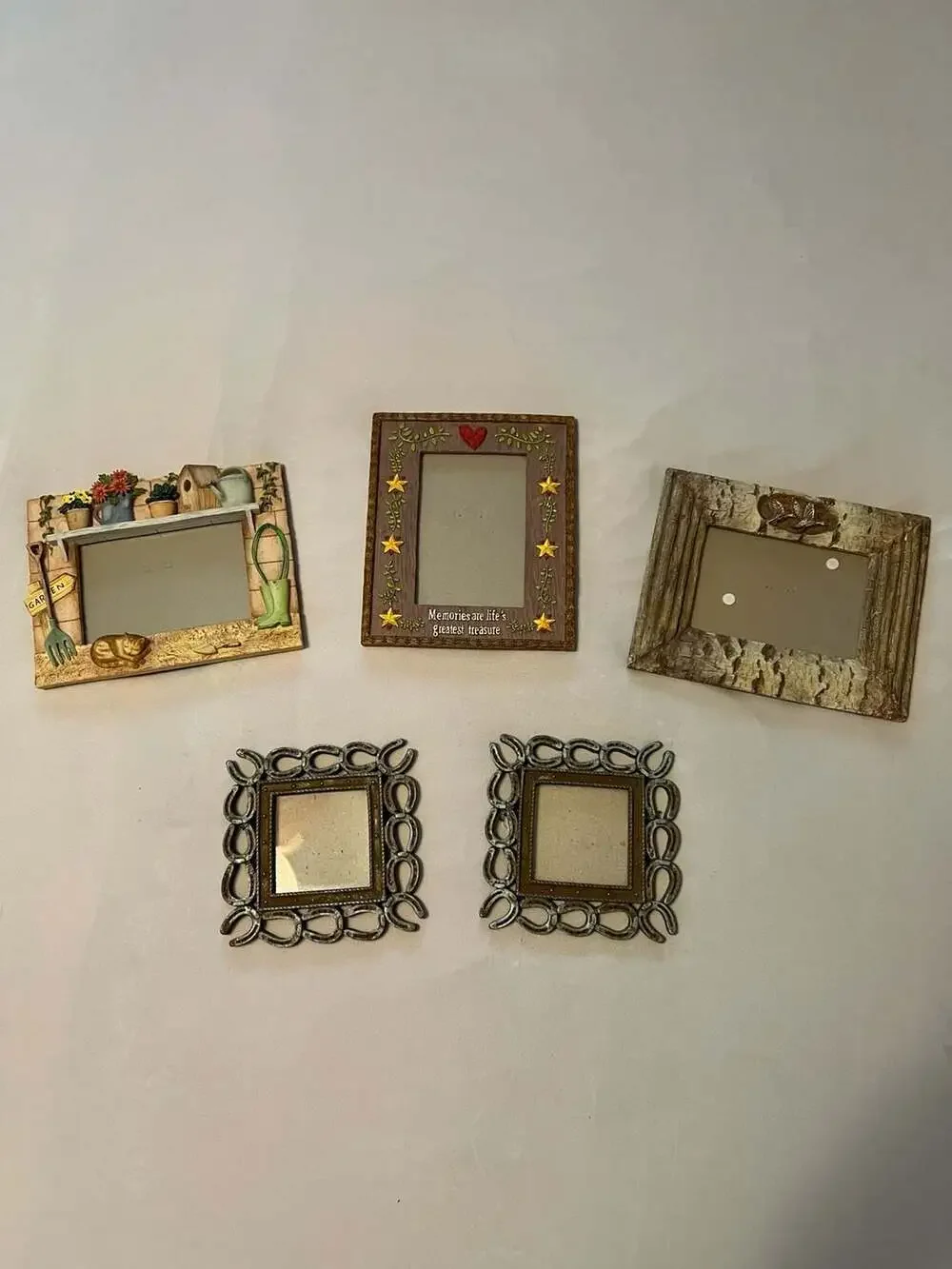 Lot of 5 Rustic Country Western Photo Frames Horseshoe Garden Decor